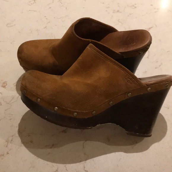 UGG Shoes - UGG leather suede clog heel wedges SZ 9